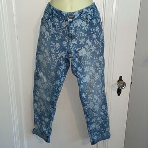 Dear John floral blue denim cropped skinny jeans with cuffed hems